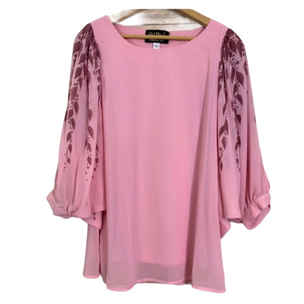 Bob Mackie Wearable Art Pink Peasant Sleeve Blouse Art to Wear Barbiecore